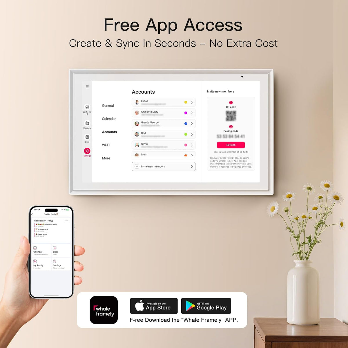 15.6 Inch Digital Calendar, Full HD Touchscreen Smart Planner for Family Schedules - Wall & Desk Mount, Great for Seamless Daily Planning & Household Organization, with LED Reminder Light