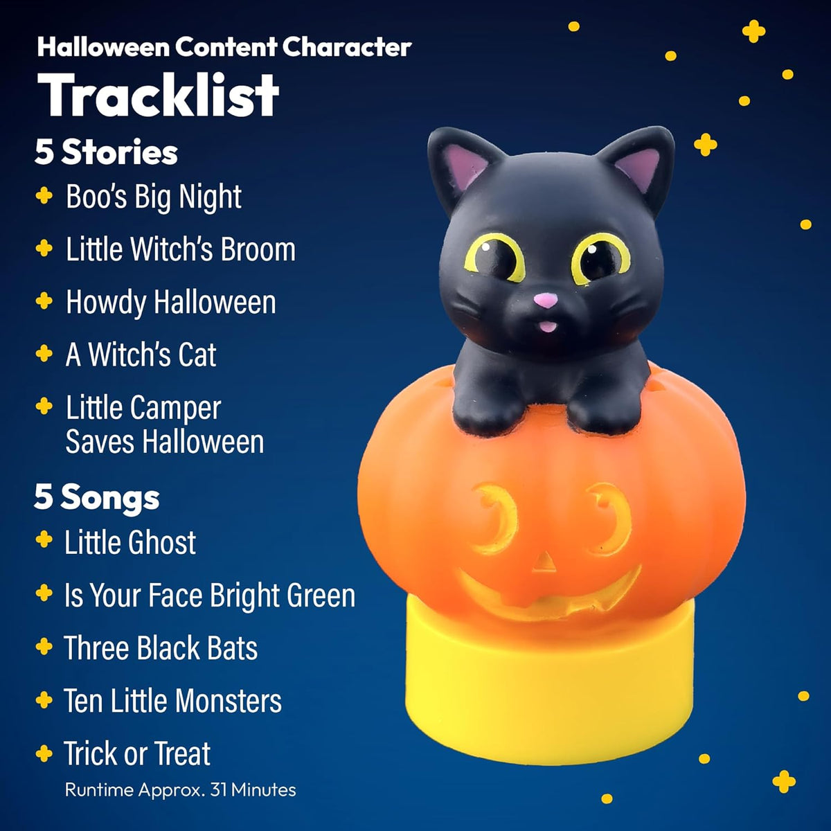 Halloween Black Cat Figurine Cartridge – Projects 5 Halloween Stories and 5 Fun, Spooky Songs, Over 30 Minutes of Audio Content | Gift and Toy for Ages 3+