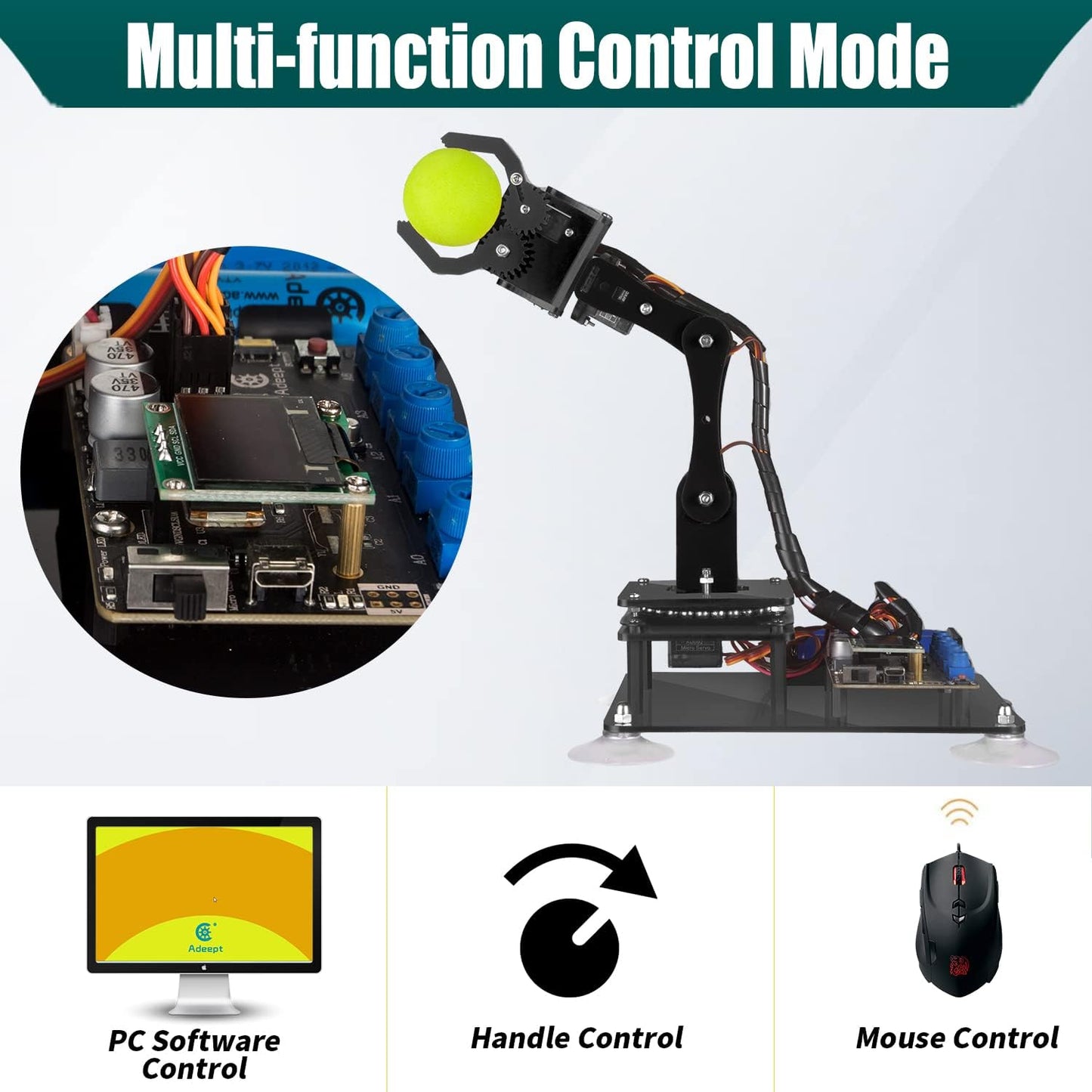 Adeept 5DOF Robotic Arm Kit Compatible with Arduino IDE, Programmable DIY Coding STEM Educational 5 Axis Build Robot Arm, Robot Starter Kit with OLED Display Processing Code and Tutorials - Black