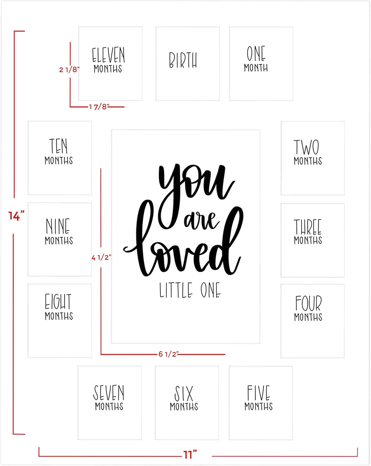 First Year Picture Mat with verse “You Are Loved Little One” Black mat 11x14 - Mat only no Frame Included
