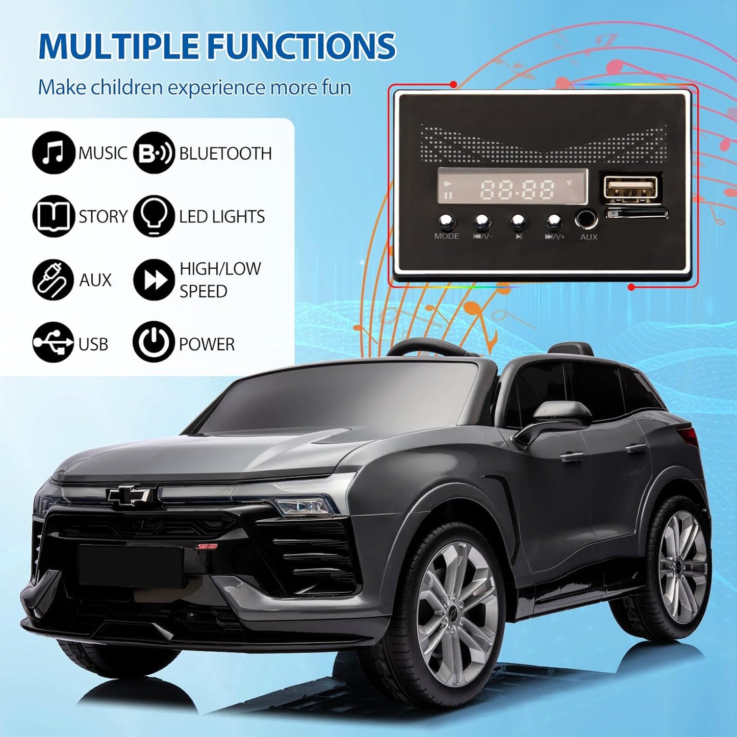 Jojoka Baby Car 24V 2-Seater SUV Licensed Chevrolet Blazer Ride On Toy w/Parent Remote Control,4xSpring Suspension, Wireless Music, Electric Vehicle Car for Kids Ages 3-8,Gray
