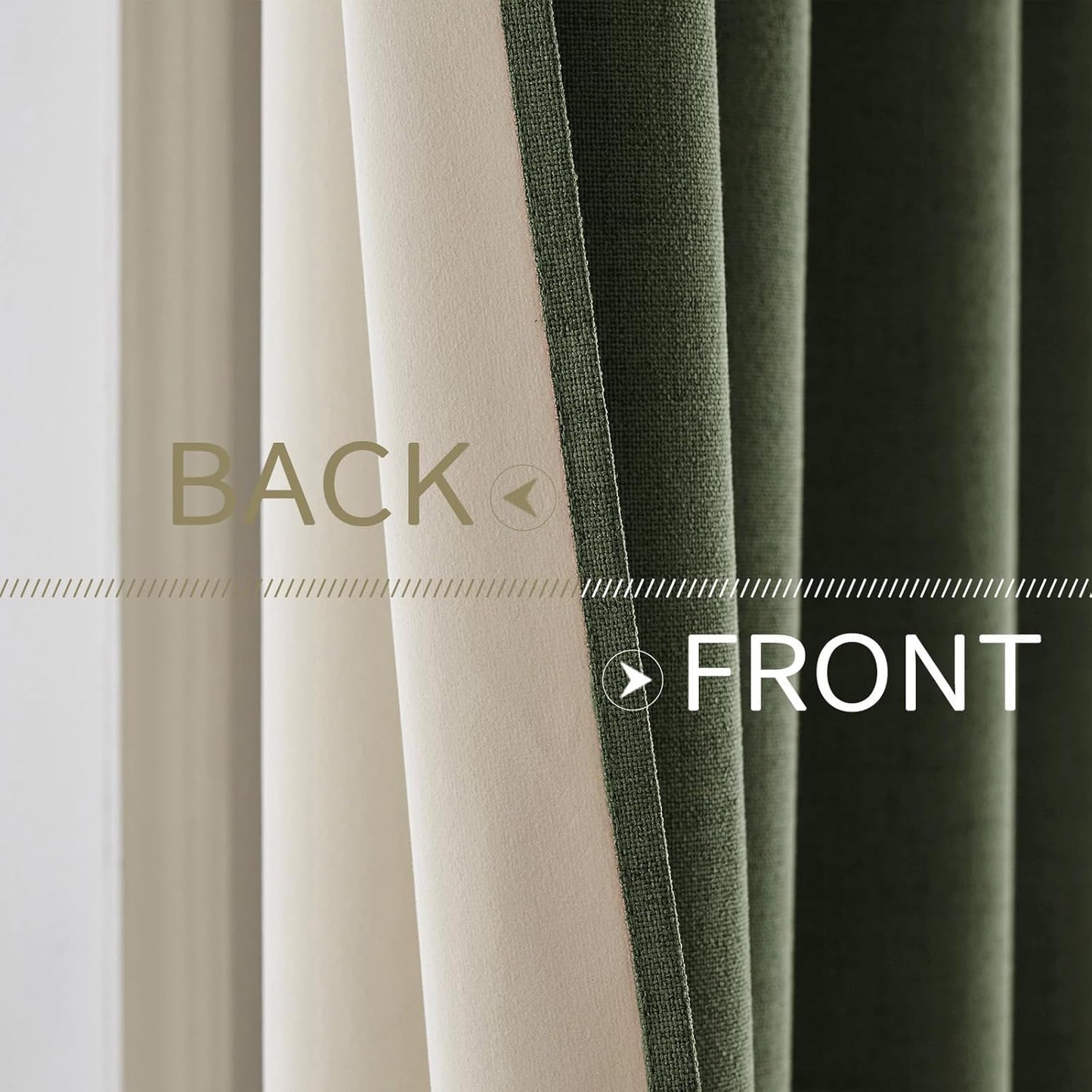 MIULEE 100% Blackout Linen Textured Curtains for Bedroom Solid Thermal Insulated Olive Green Grommet Room Darkening Curtains & Drapes Luxury Decor for Living Room Nursery 52 x 84 Inch (2 Panels)