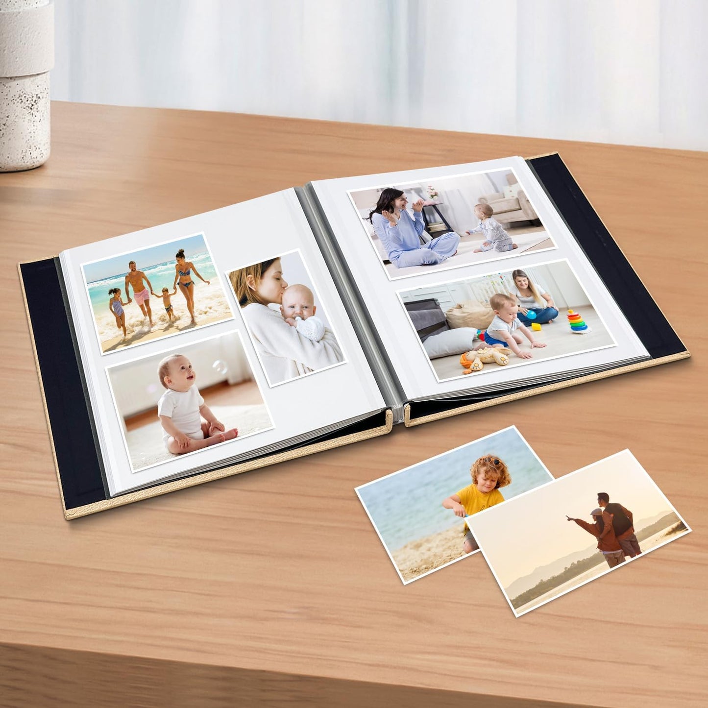 Large Photo Album Self Adhesive Scrapbook Album for 4×6 5×7 8×10 Pictures DIY Magnetic Linen Cover Album 40 Pages for Family Wedding Gifts with Metal Pen and Plastic Board