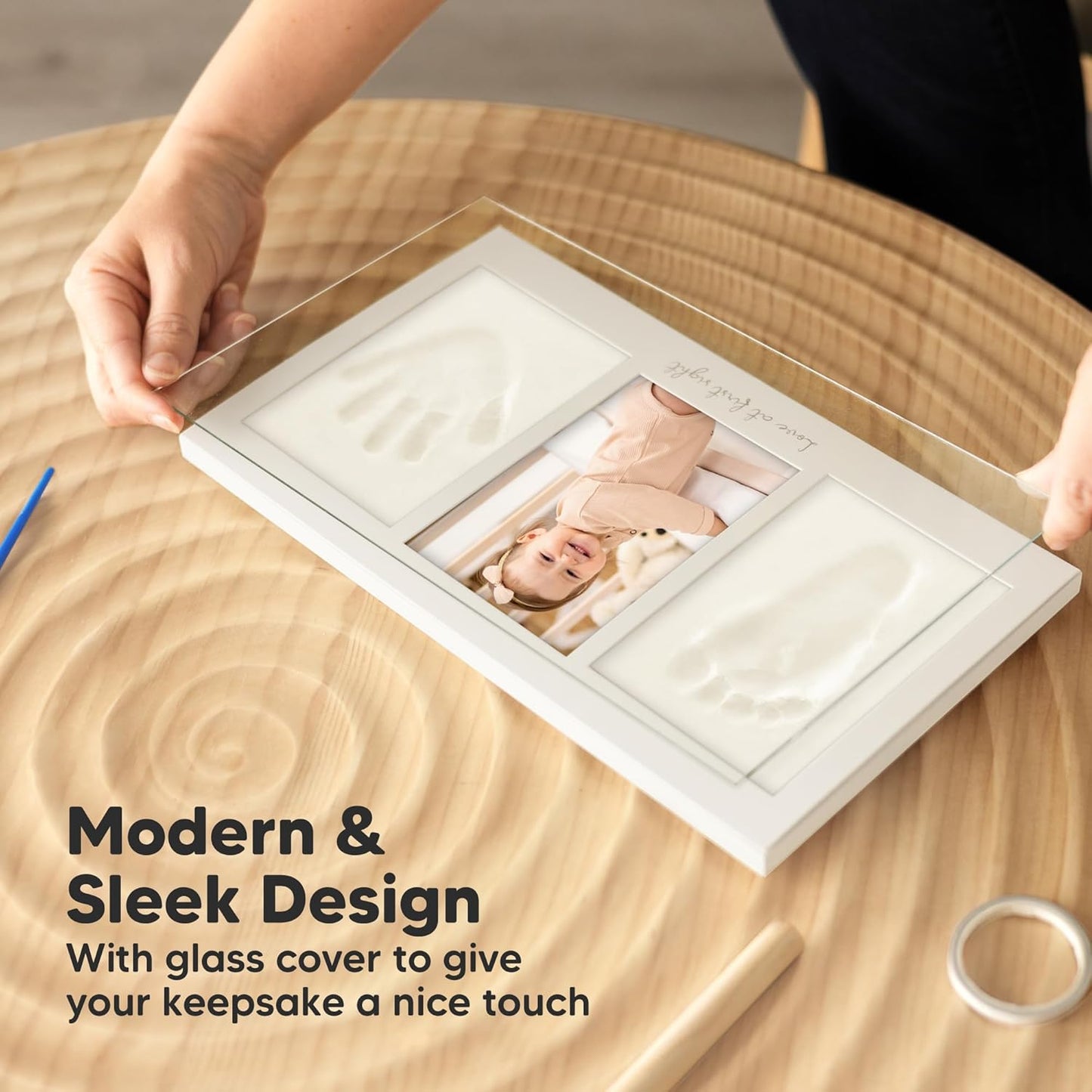 Baby Hand and Footprint Kit - Clay Handprint Keepsake Frame, Newborn Nursery Picture Frame, Personalized New Mom Gifts for Baby Shower & Registry (Vintage Gray)