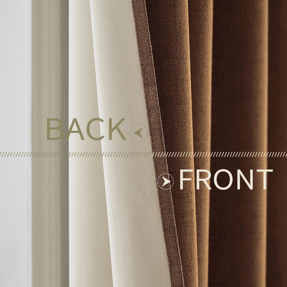 MIULEE 100% Blackout Linen Curtains for Bedroom Thermal Insulated Brown Grommet Room Darkening Curtains & Drapes Fall Decor for Living Room Nursery 52 x 84 Inch (2 Panels)