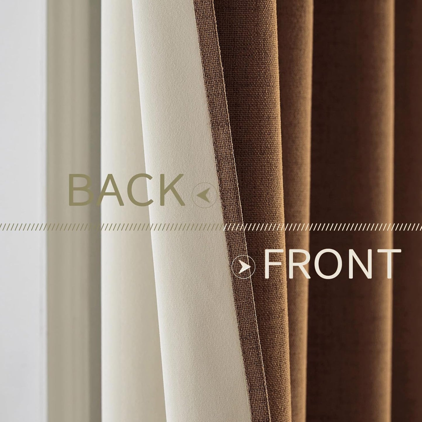 MIULEE Linen Curtains 100% Blackout for Bedroom Thermal Insulated Brown Grommet Room Darkening Curtains & Drapes Fall Decor for Living Room Nursery 52 x 72 Inch (2 Panels)
