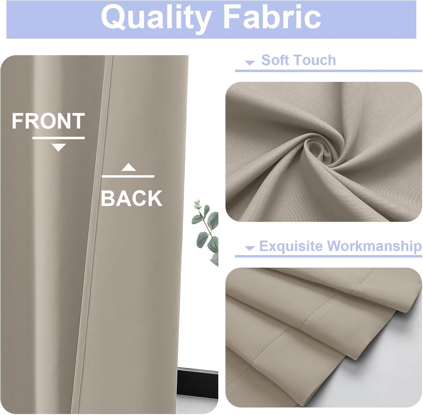 Simplebrand Ava Stone Short Blackout Curtains for Bedroom 45 Inches Long 2 Panels Set, Solid Thermal Insulated, Energy Saving Window Treatment Curtains Blackout Drapes, W40 x L45 Inch, Stone