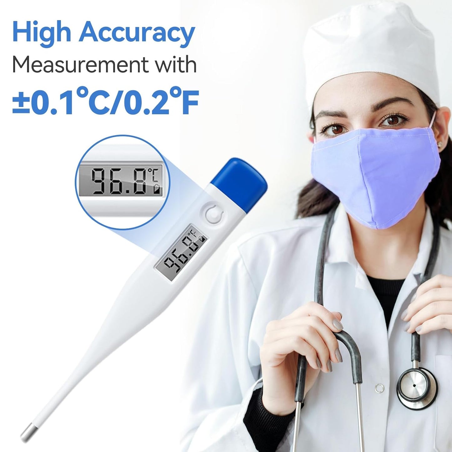 Berrcom Digital Thermometer for Adults, Kids, and Babies, Oral Rectal Underarm Medical Thermometer with Fever Alarm and C/F Switchable