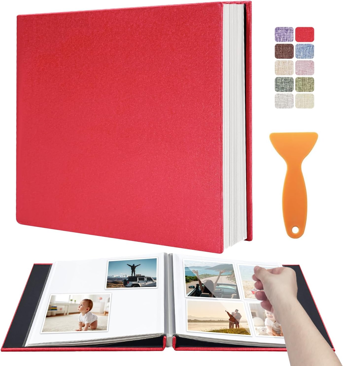 Large Photo Album Self Adhesive Scrapbook Album for 4×6 8×10 Pictures DIY Magnetic Linen Cover Album 40 Pages for Family Wedding Gifts with Metal Pen and Plastic Board