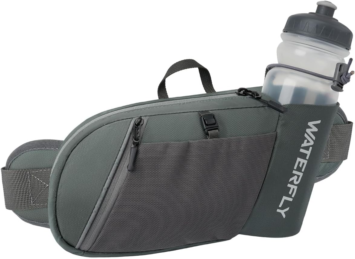 WATERFLY Fanny Pack Waist Bag: Hiking Water Bottle Holder with Strap Waist Pack for Women Men Hydration Hip Packs for Running Walking Traveling-Green
