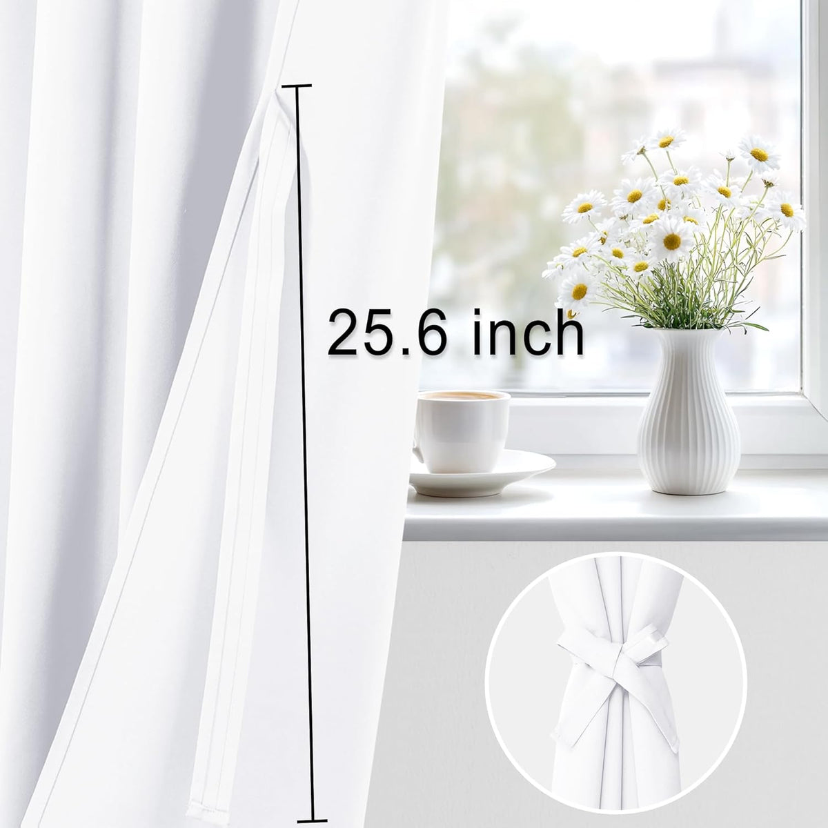 XWZO Blackout Curtains for Bedroom 63 inch Length Room Darkening Thermal Insulated Rod Pocket Curtains for Living Room with Tiebacks,White,W42 x L63,Set of 2