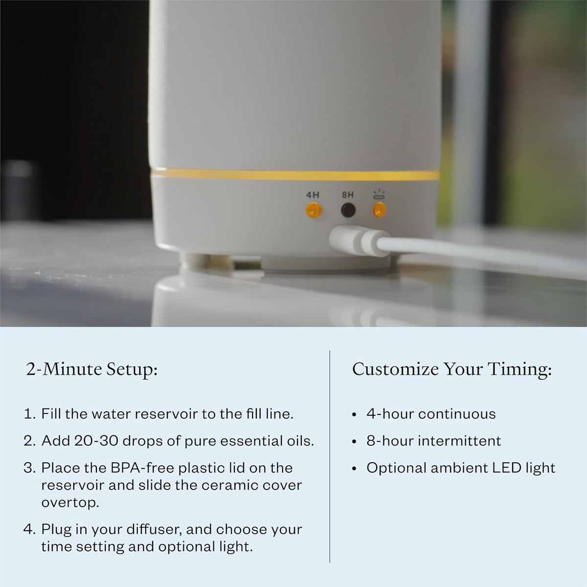Vitruvi Stone Ceramic Ultrasonic Essential Oil Diffuser for Aromatherapy | Home Decor, 90ml Capacity