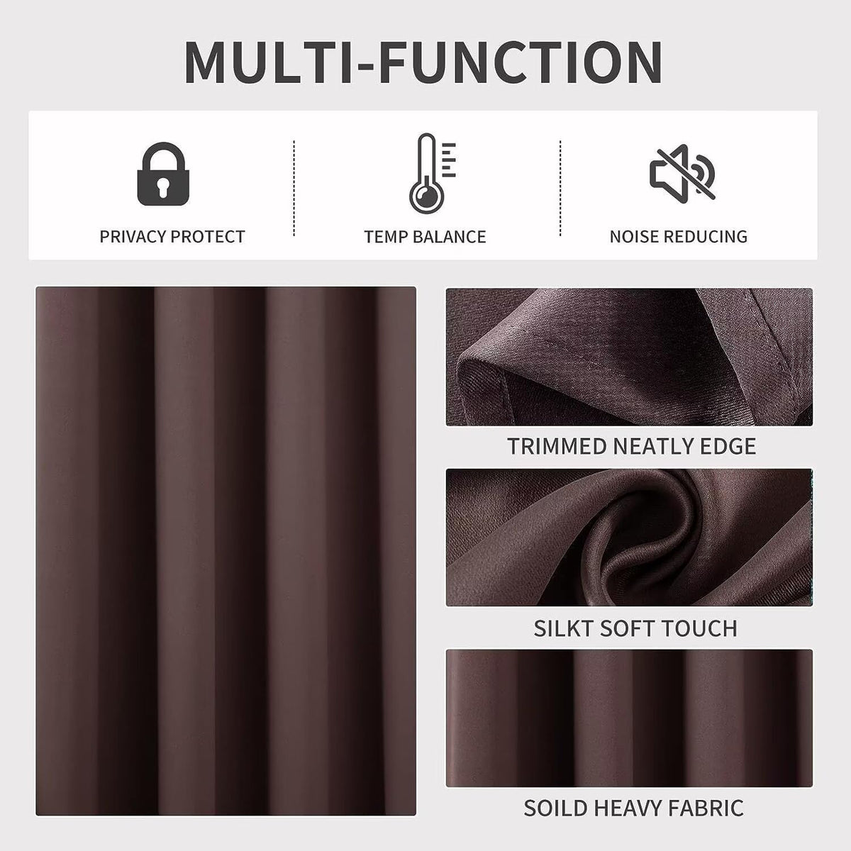 Joydeco Chocolate Custom Solid Single Blackout Curtain for Bedroom and Living Room, Grommet Thermal Insulated Room Darkening Curtain 1 Panel (Custom Size,Chocolate)