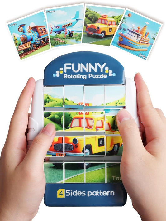 16-Piece Rotating Puzzles for Kids 4-6, Toddlers Puzzles 2-4, Road Trip, Airplane Activities Game, Travel Toys - Brain Teaser, Fine Motor Skills, Birthday Gifts Boys & Girls - Transportation
