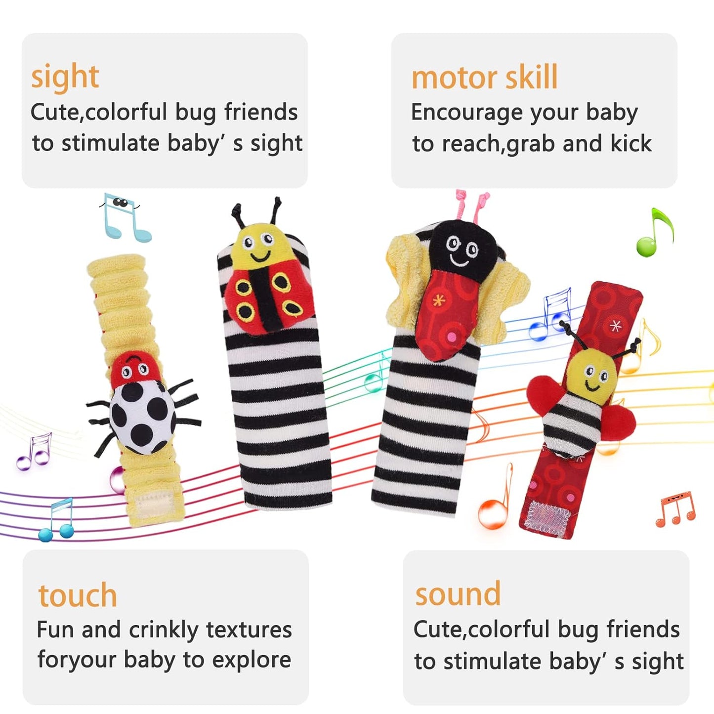 Baby Wrist Rattle Socks and Rattles Gift Set Cartoon Baby Socks Babies Toys for Toddlers 1-3 Year Old Newborn Sensory Toys 3-6 Months Early Learning Toys Babies Shower Gifts for Boys Girls