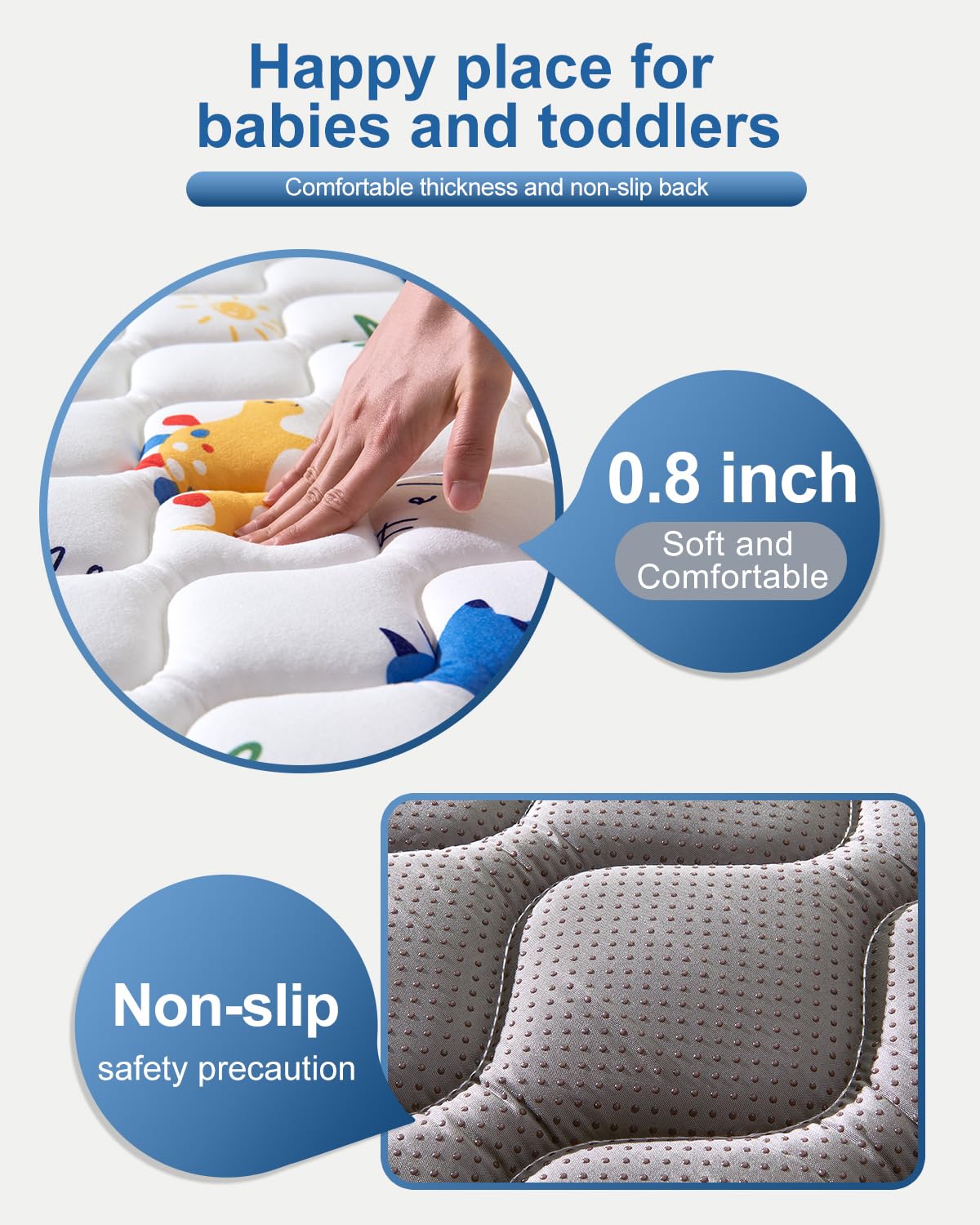 Odorless Premium Foam Baby Play Mat 36" x 36", Soft Microfiber Fabric Crawling Mat for Floor- Comfortable and Hypoallergenic, Non-Slip Cushioned Floor Playpen mat for Infants,Babies,Toddlers