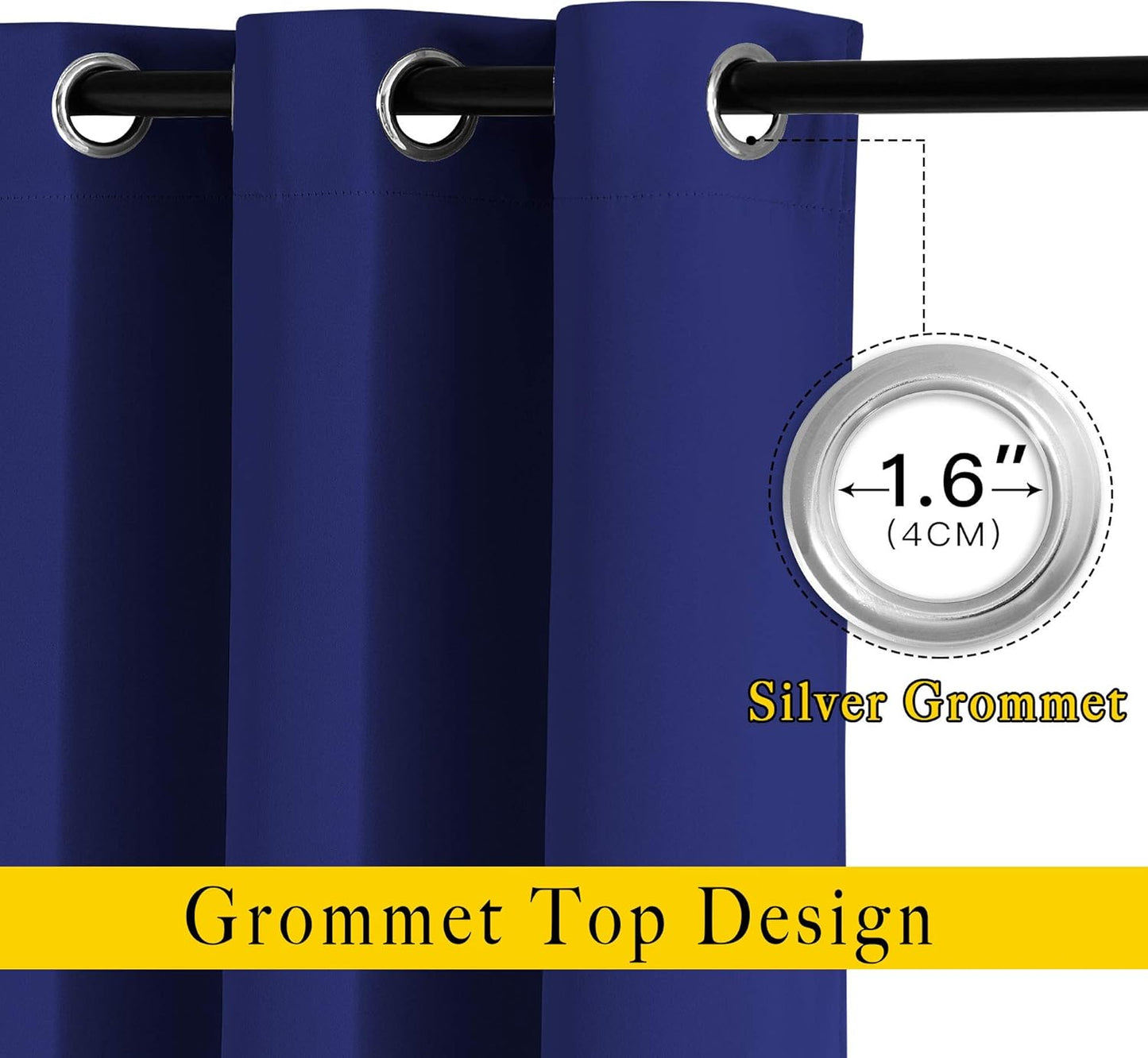 NICETOWN Navy Blue Blackout Curtains 102 inches Long, Grommet Thermal Insulated Solid Room Darkening Window Treatments Sound Reducing for Living Room, W46 x L102, Set of 2
