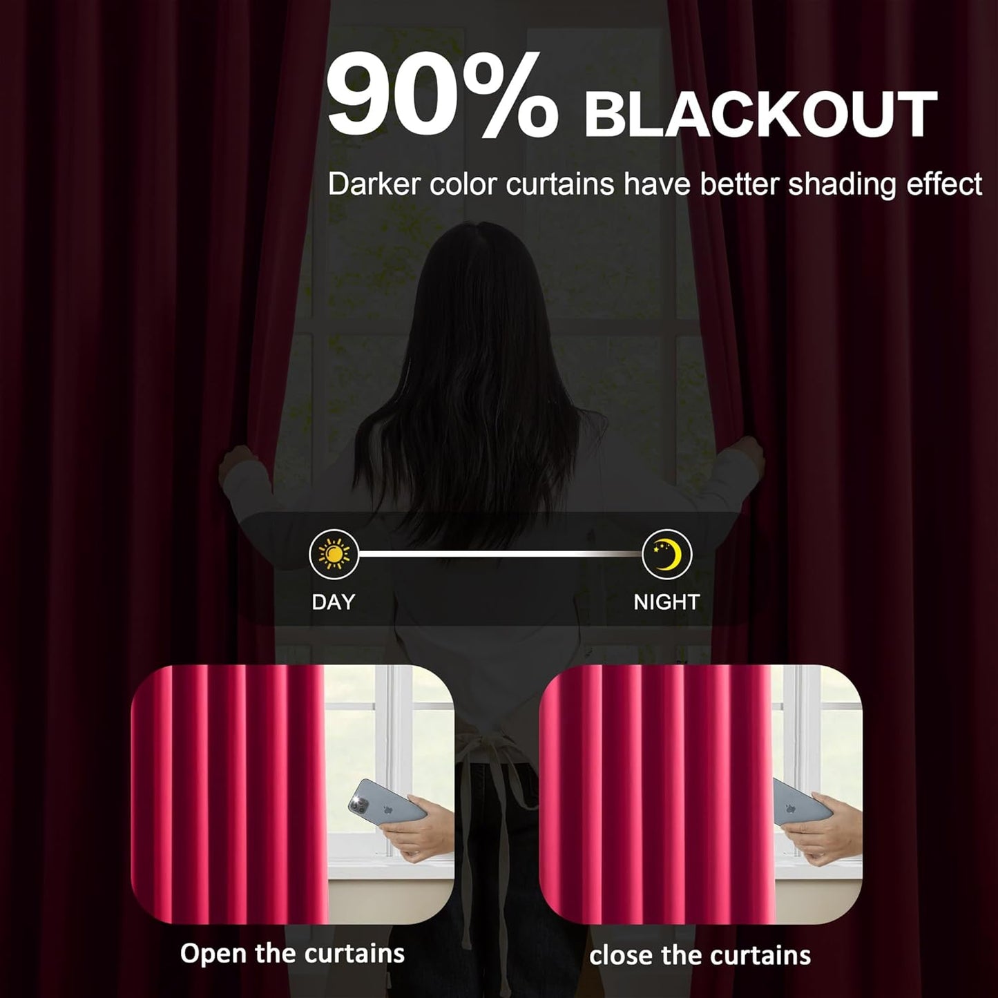 KEQIAOSUOCAI Hot Pink Fuchsia Pinch Pleated Curtains Blackout 84 Inches Long, Room Darkening Pleat Curtain for Kids Nursery Bedroom Window Panels with Hooks Magenta Drapes 40 x 84 Inch