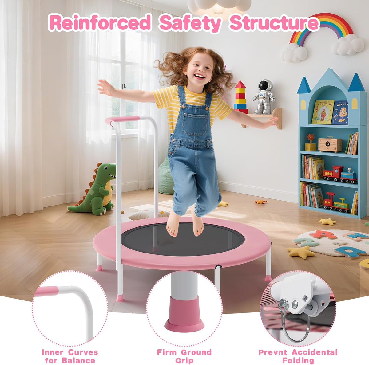 36" Mini Trampoline for Toddlers Ages 1–6 – Foldable Indoor/Outdoor Kids Rebounder with Foam Handle & Safety Padded Cover