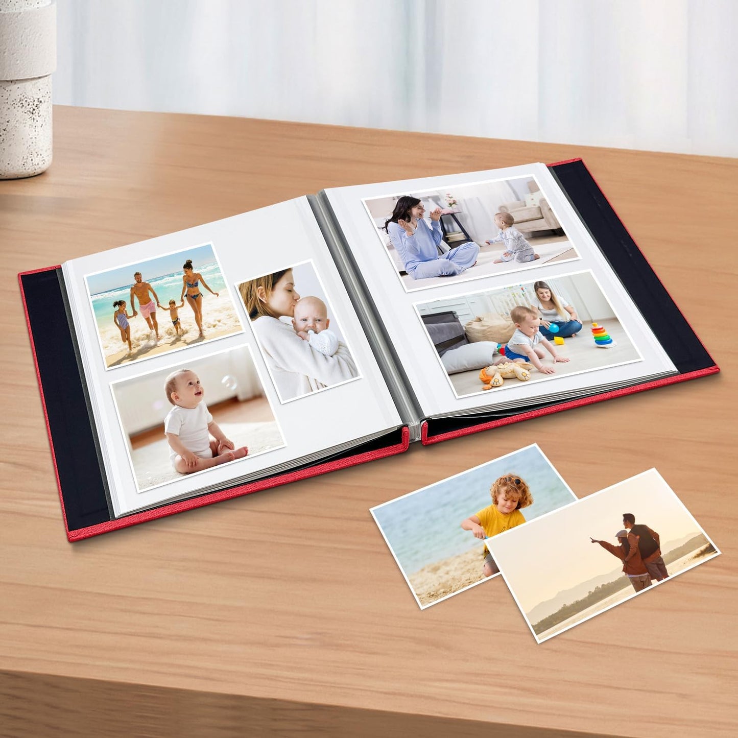 Large Photo Album Self Adhesive Scrapbook Album for 4×6 5×7 8×10 Pictures DIY Magnetic Linen Cover Album 40 Pages for Family Wedding Gifts with Metal Pen and Plastic Board, Dark Red
