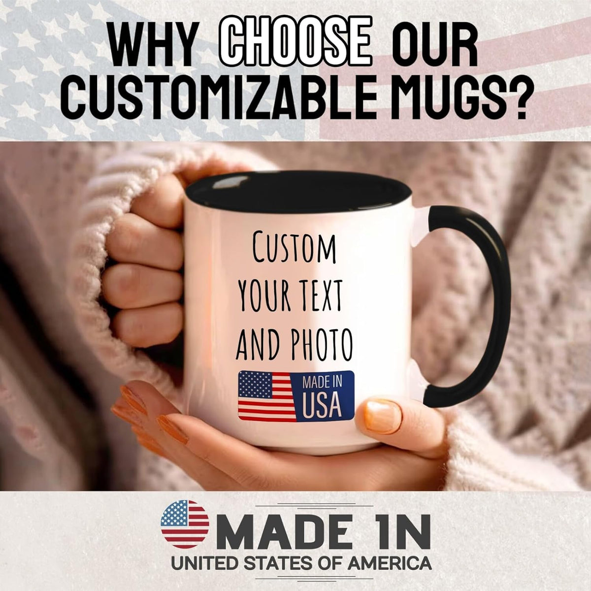 Ship Next Day Custom Mug Design Your Own Photo Text Personalized Picture Gifts for Women Men Customized Gifts Idea Personalized Coffee Mugs 15oz Black Handle