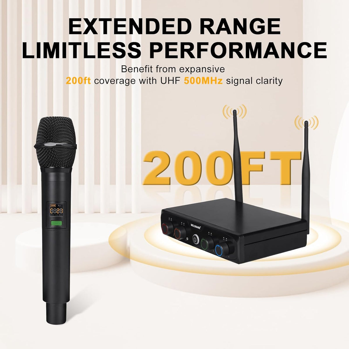 4-Channel Wireless Microphone System,UHF Cordless Mic Set w/ 4x10 Frequencies, 200ft, 2 Handheld Dynamic Mics, 2 Bodypacks & Headset/Lapel Microphones for Singing, Karaoke, DJ (MWM-41-2H2B)