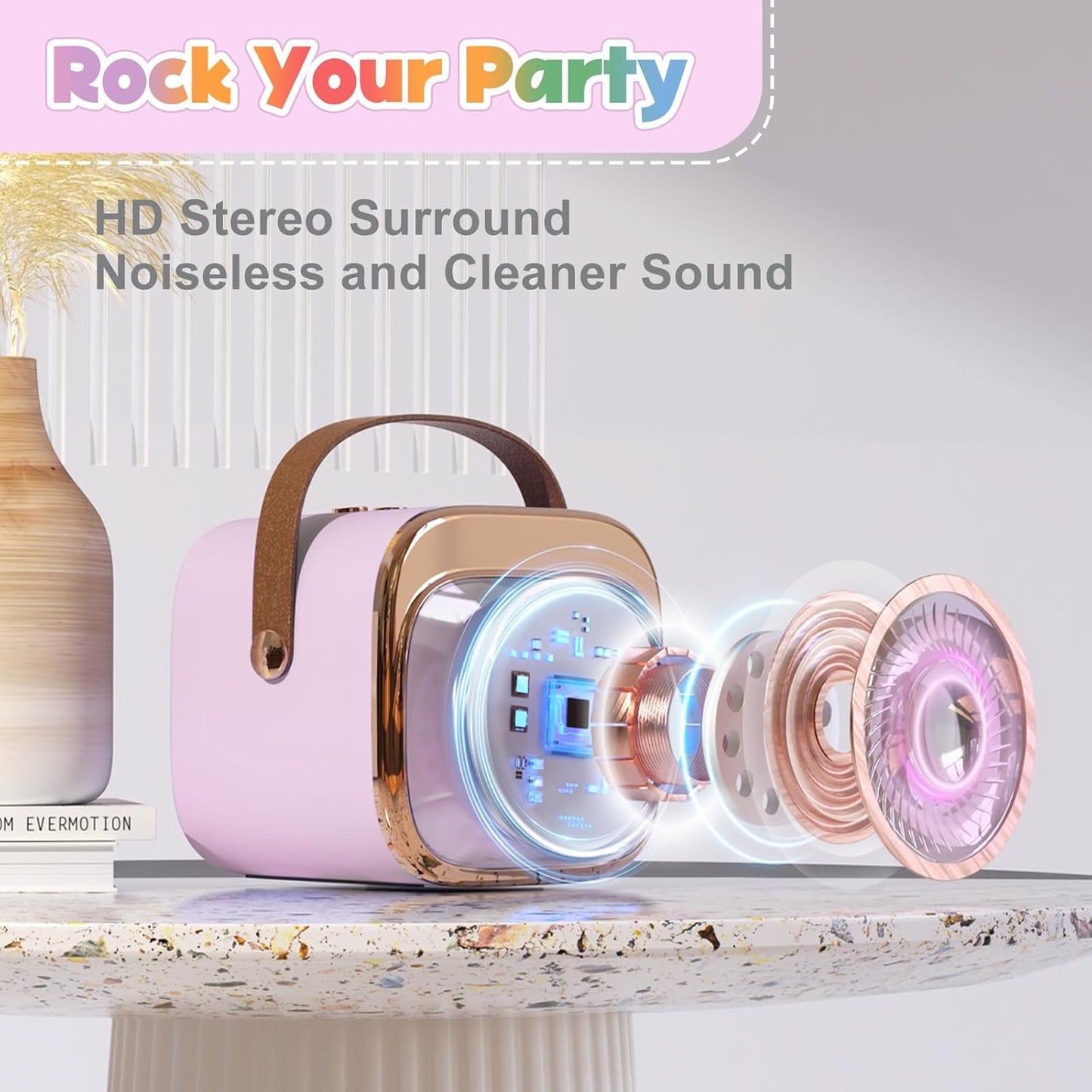 FLUESTON Mini Karaoke Machine for Kids Adults, Portable Bluetooth Speaker with Wireless Microphone, Birthday Kids Gifts Toys for Girls Ages 3, 4, 5, 6, 7, 8, 9,10,11,12+ Years Old