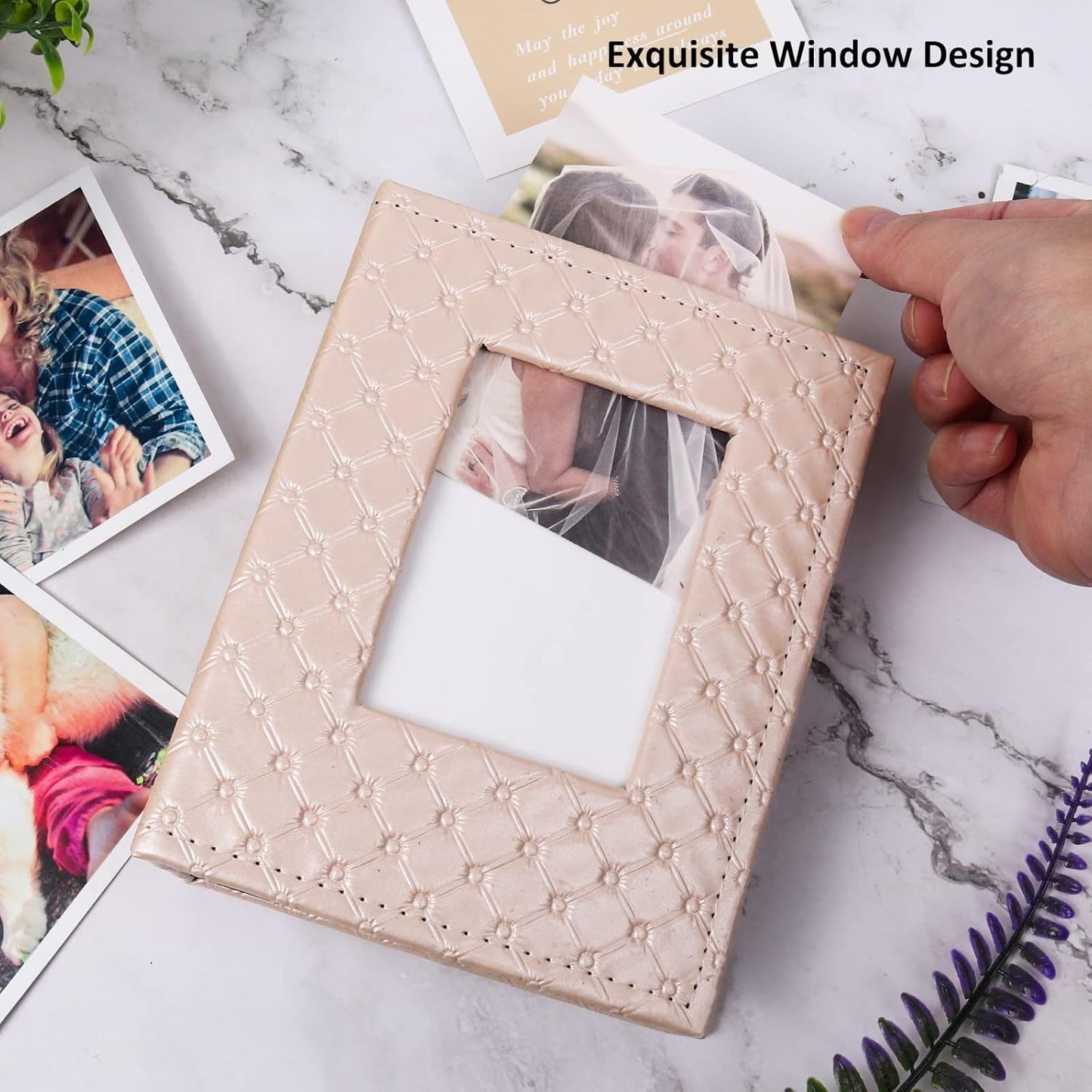 RECUTMS Photo Album 4x6 100 Pockets Photos, Button Grain PU Leather Photo Books Small Picture Album for Baby Family Wedding Christmas Photo Albums Holds 100 Vertical Photos （Pink）