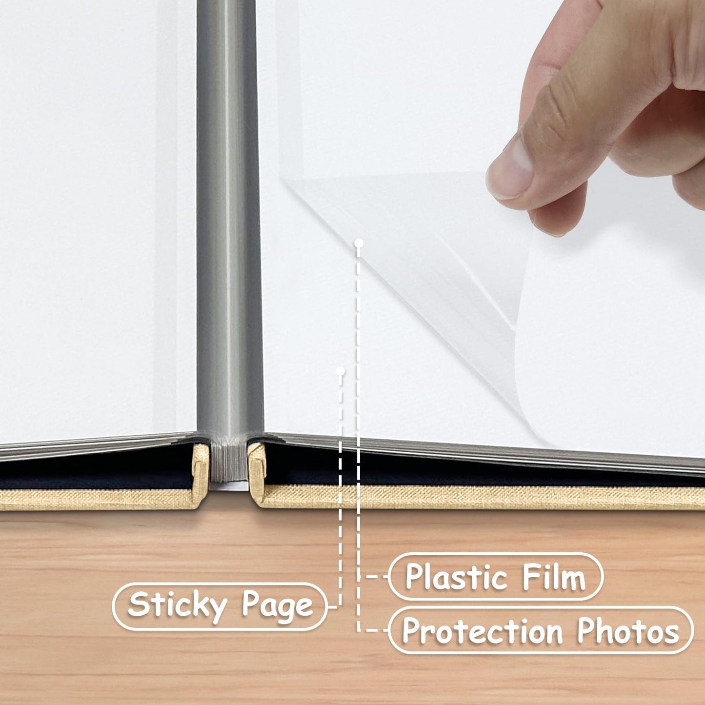 Large Photo Album Self Adhesive Scrapbook Album for 4×6 8×10 Pictures DIY Magnetic Linen Cover Album 60 Pages for Family Wedding Gifts with Metal Pen and Plastic Board