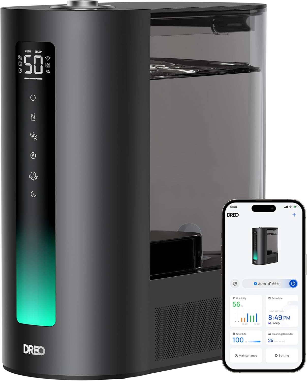 Dreo 6L Humidifiers for Bedroom, Smart Warm & Cool Mist for Large Room, 60Hr Quiet Runtime for Baby, Plant, Humidity Sensor, Indicator Light, 12H Timer, Google/Alexa, Black
