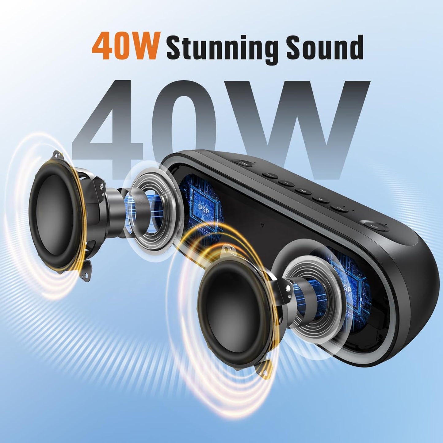 DOSS SoundBox Pro+ P300 Bluetooth Speaker with 40W Stereo Sound, Extra Bass, IPX6 Waterproof, TWS Pairing, Diverse Lights Show, 20H Playtime, Portable for Party, Camping, Beach