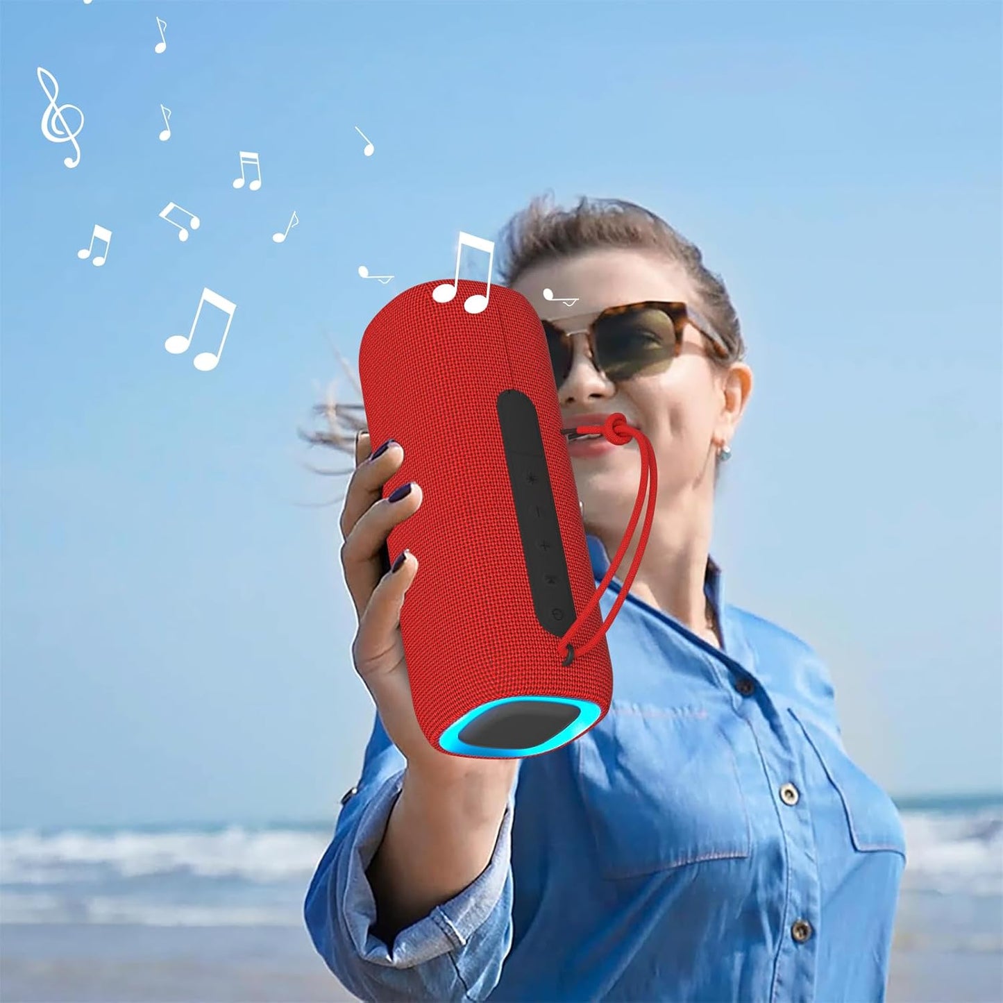 Bluetooth Speaker, Portable Wireless Clear Loud Stereo Sound IPX5 Waterproof with RGB Lights BT5.3 Long Playtime TWS Pairing,for Home Party Outdoor Beach,Great Gift Choice (Red)