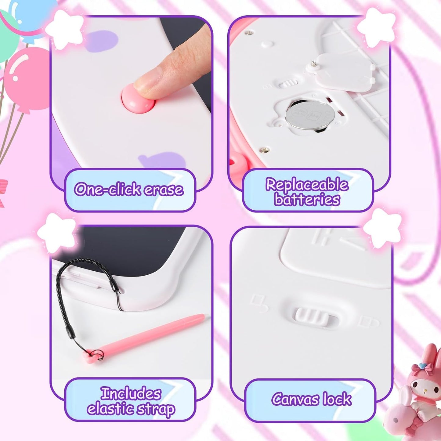 LCD Writing Tablet for Girl 3 4 5 6 Year Old 10 Inch, Drawing Board, Doodle Pad, Paint, Travel Toys, Road Trip, Birthday Gifts for Kids (Pink Bunny)