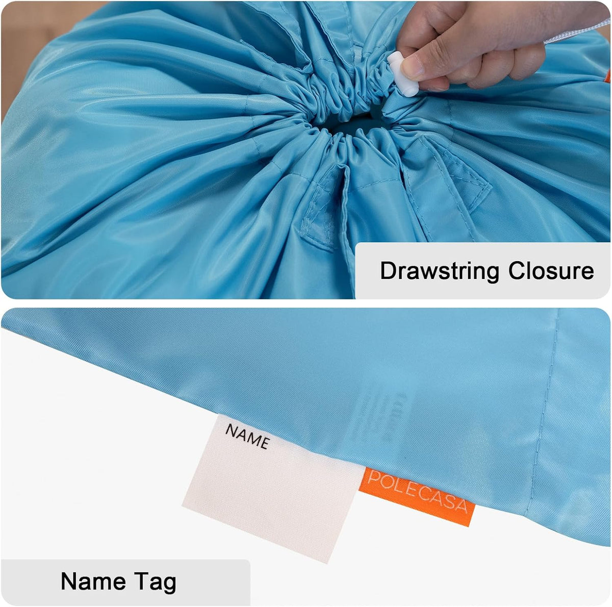 Polecasa Heavy Duty Large Laundry Bag with 130gsm Tear Resistant Fabric and Handles, Easy to Carry Durable Dirty Clothes Drawstring Bag, Perfect for College Dorm,Travel, 2 Pack 28”x36”,Gulf Blue