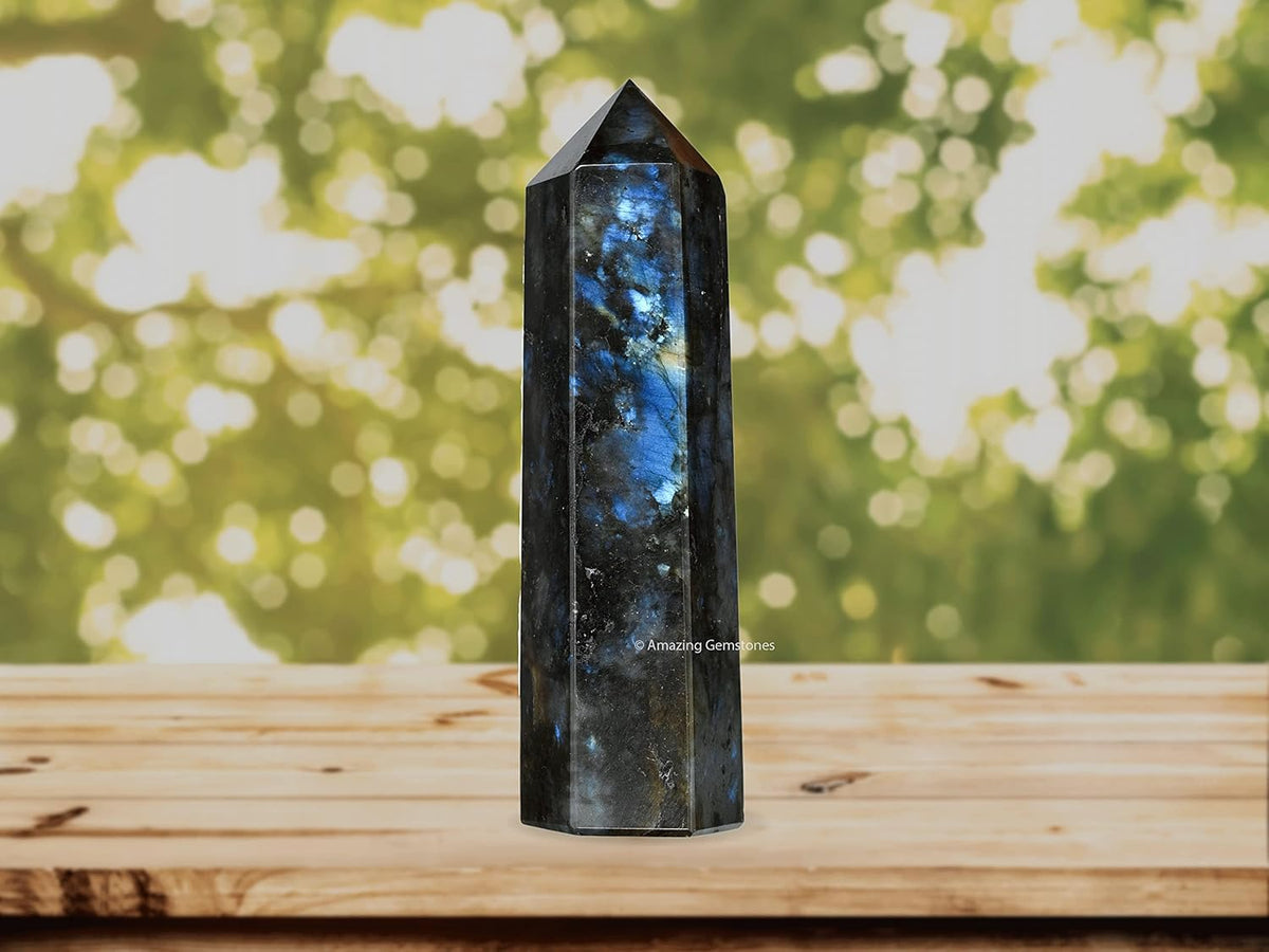 Amazing Gemstone Large Labradorite Crystal Towers ~ Natural Healing Crystal Point Obelisk for Reiki Healing and Crystal Grid (5.5 to 6 INCH)