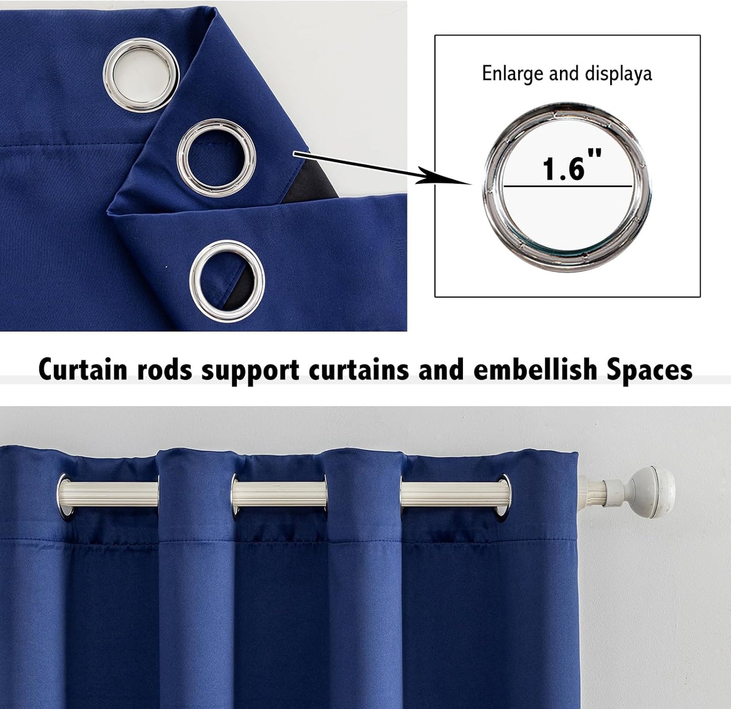 Anytime 100% Blackout Curtain Set, Thermal Insulated & Energy Efficiency Window Draperies for Guest Room, Full Shading Panels for Shift Worker and Light Sleepers（Navy Blue, 2 Panels, 70W x 84L）