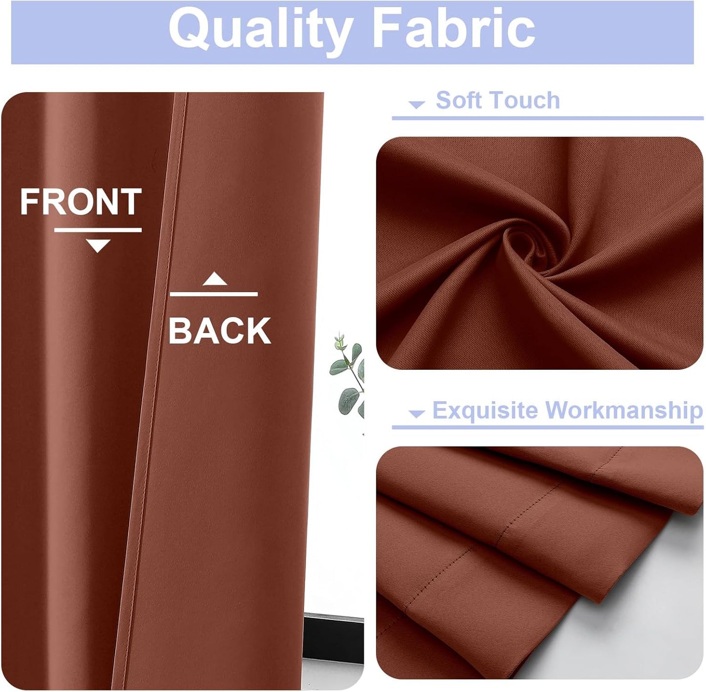 Simplebrand Ava Terracotta Blackout Curtains for Bedroom 63 Inch Length 2 Panels, Solid Thermal Insulated Energy Saving Rod Pocket Window Treatment Curtains Blackout Drapes, W40 x L63 Inch, Terracotta