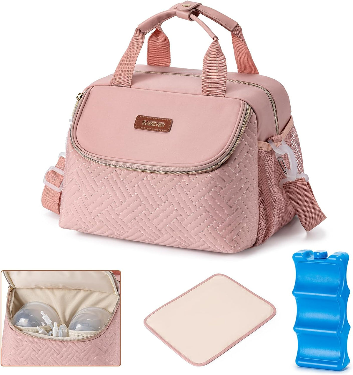 Breastmilk Cooler Bag with Ice Pack Fits 6 Baby Bottles up to 9 Ounce, Wearable Breast Pumps Cooler Bag for Nursing Mom Daycare, Work, Travel- Pink