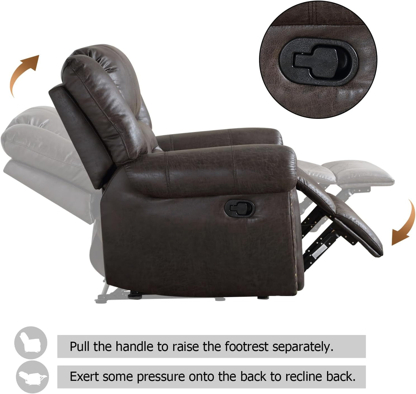 CANMOV Leather Recliner Chair, Classic and Traditional Manual Recliner Chair with Comfortable Arms and Back Single Sofa for Living Room, Dark Grey