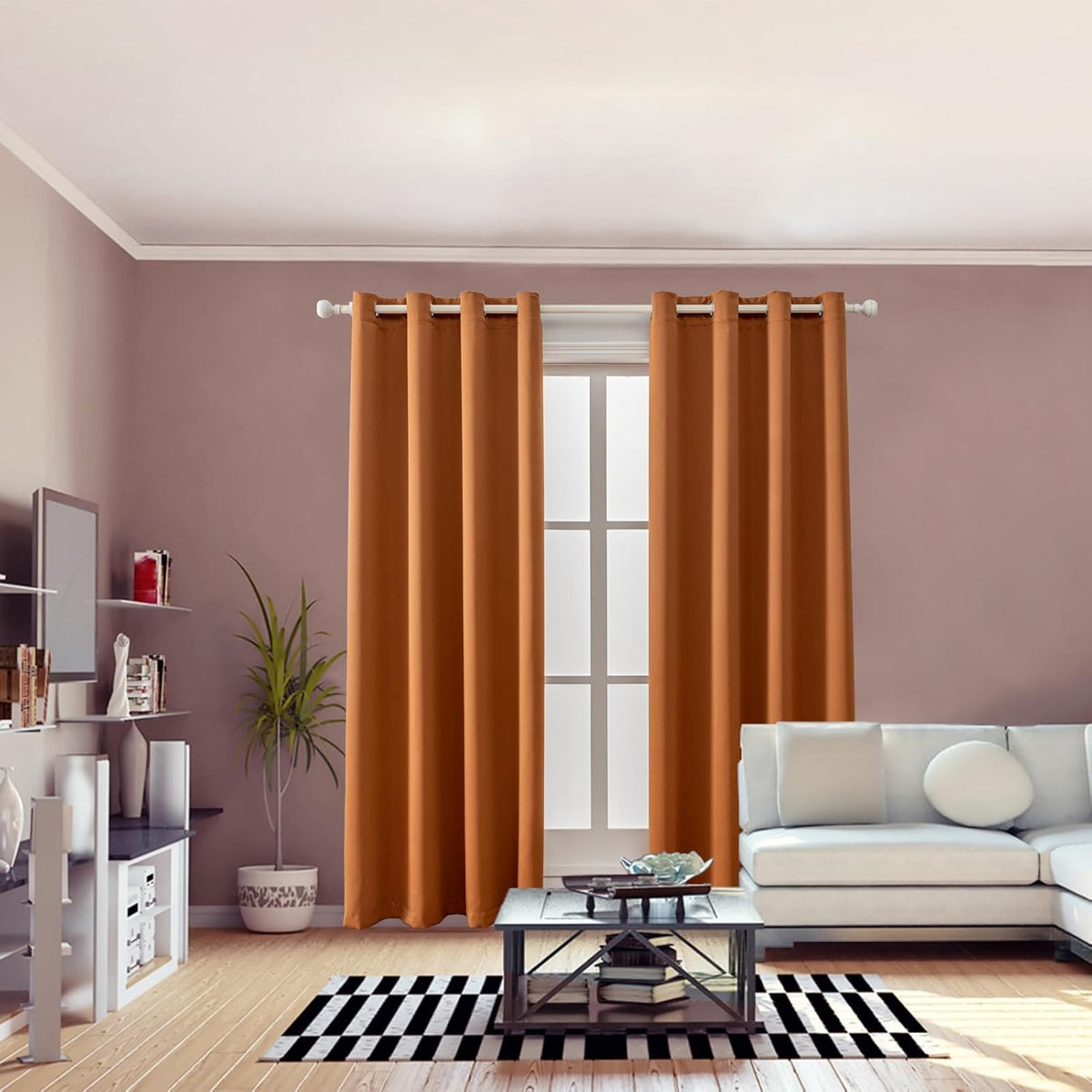 Anytime 100% Blackout Curtain Set, Thermal Insulated & Energy Efficiency Window Draperies for Guest Room, Full Shading Panels for Shift Worker and Light Sleepers（Orange, 2 Panels, 52W x 120L）