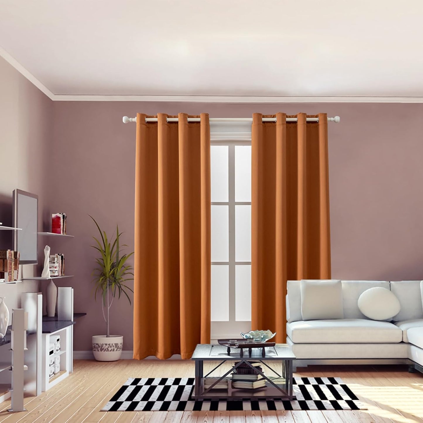 Anytime 100% Blackout Curtain Set, Thermal Insulated & Energy Efficiency Window Draperies for Guest Room, Full Shading Panels for Shift Worker and Light Sleepers（Orange, 2 Panels, 52W x 72L）