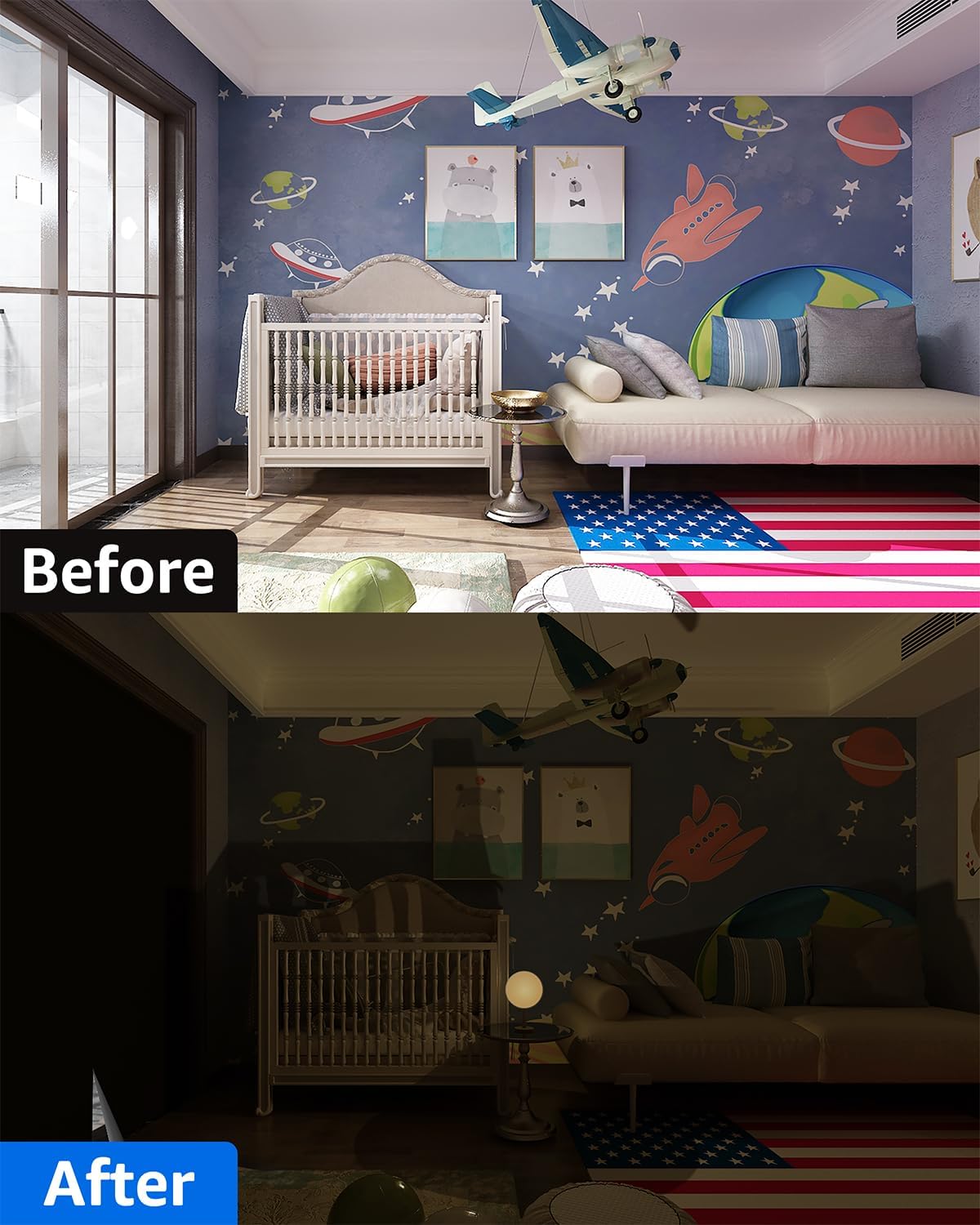 Sumobaby Blackout Curtains for Bedroom 59"x100" Portable No Drill Black Out Window Cover with Upgraded Hook&Loop Tapes,100% Blackout Shades,Thermal Insulated Blinds for Bedroom,Nursery(1 Panel,Black)