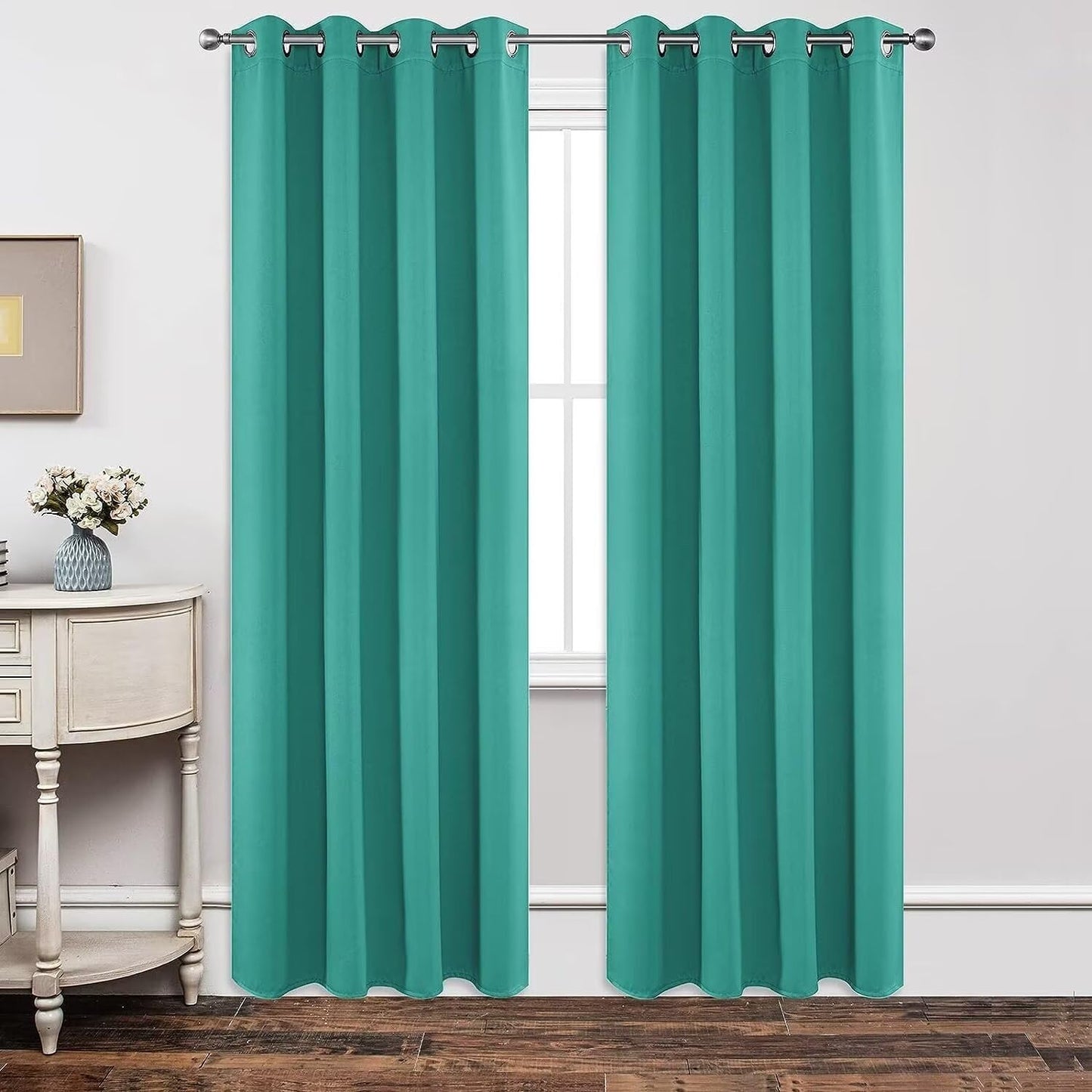 Joydeco Blackout Curtains 63 inch Length 2 Panels Set, Thermal Insulated Long Curtains & Drapes 2 Burg, Room Darkening Grommet Drapes for Bedroom Living Room Windows (W42 x L63 Inch, Peacock Blue)