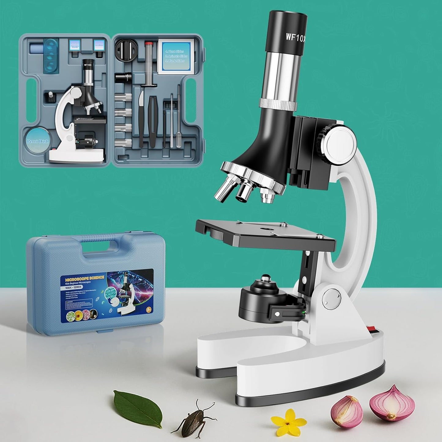 2400X Kids Microscope Science Kit - Handheld Microscope for Kids with Prepared Slides Metal Body LED Light Carrying Box Educational Compound Toy Set for Children Ages 8-12 5 Year Old Boys & Girls Gift