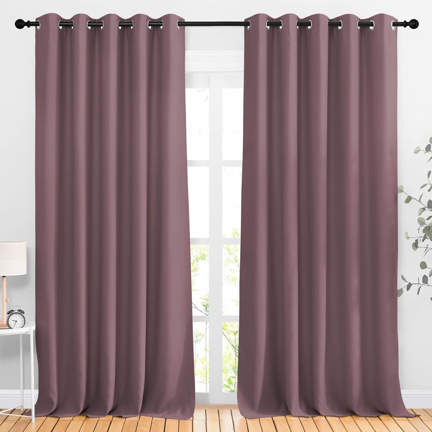 NICETOWN Blackout 102 inch Long Curtains, Thermal Insulated Grommet Light Blocking Sound Dampening Room Divider Drapes for Sliding Glass Door, W66 x L102, Dry Rose