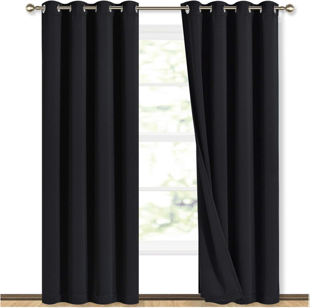 NICETOWN High-End Thermal Curtains, Full Blackout Curtains 84 inches Long for Dining Room, Soundproof Window Treatment Drapes for Hall Room, Black, 52 inches Wide Per Panel, Set of 2 Panels