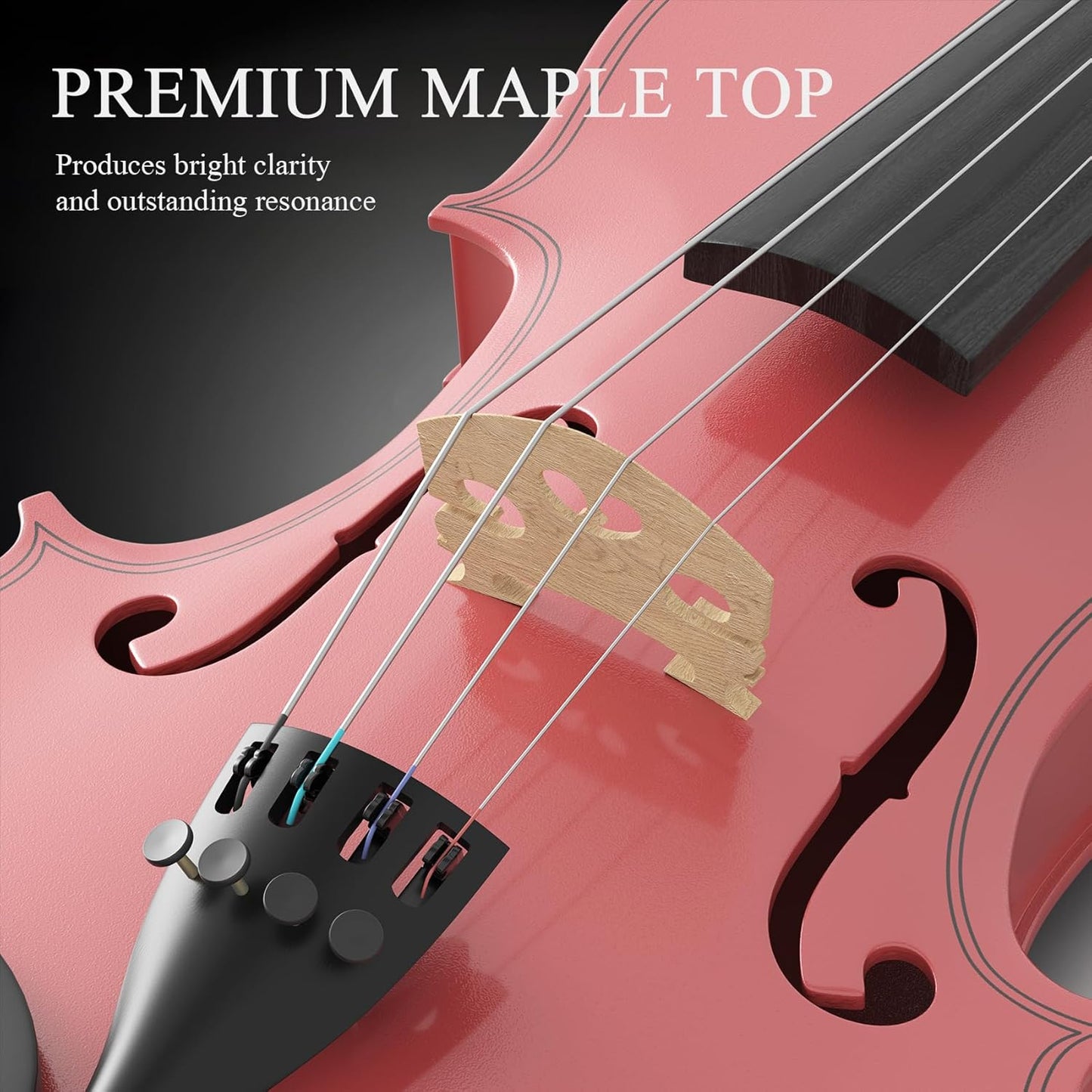 1/4 Beginner Violin Kit, Complete Violin Set with Case, Bow, Rosin, Pink
