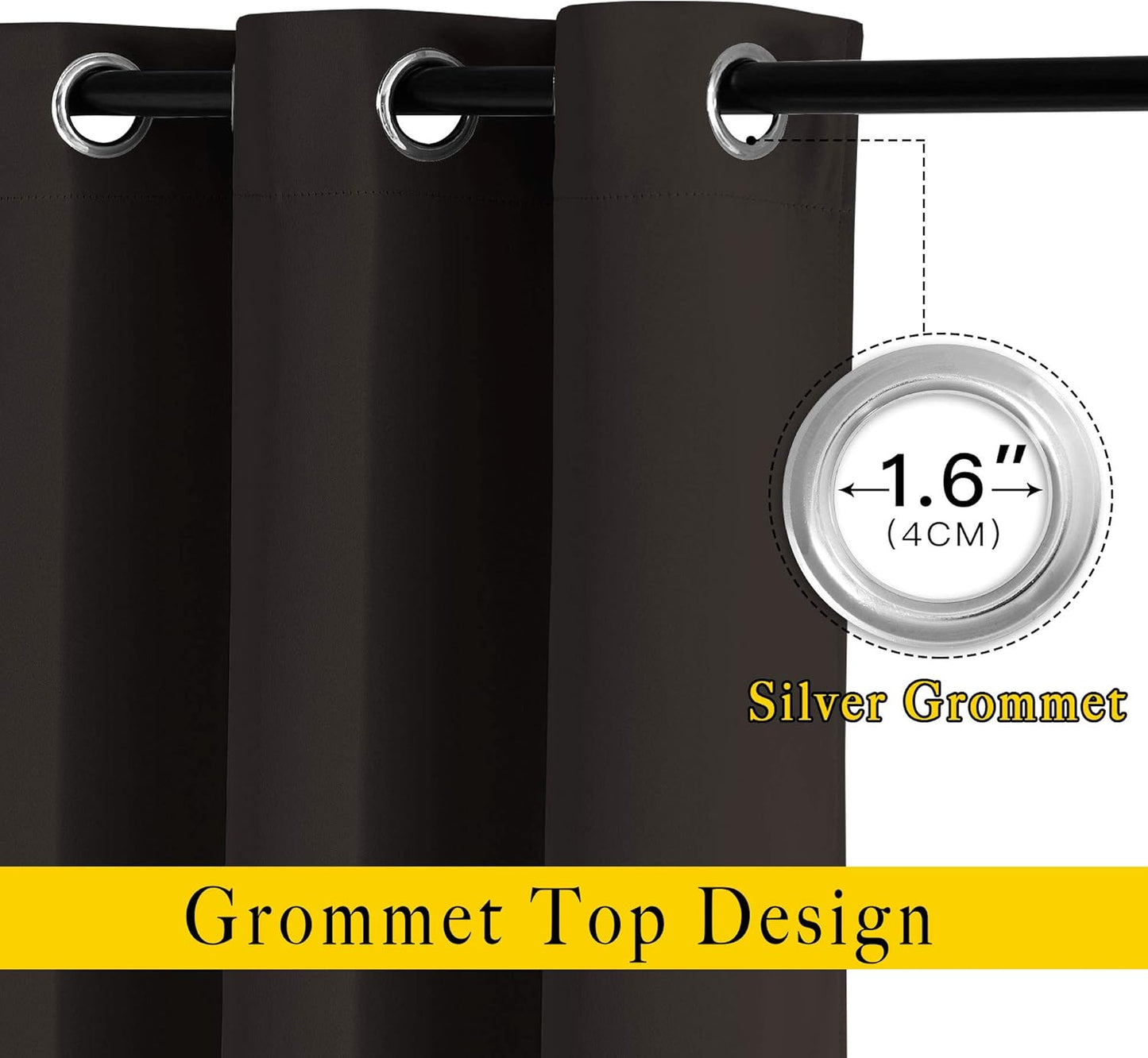 NICETOWN Toffee Brown Blackout Bedroom Curtains 96 inches Long, Grommet Thermal Insulated Room Darkening Window Treatments Sound Reducing for Living Room, W46 x L96, 2 Panels