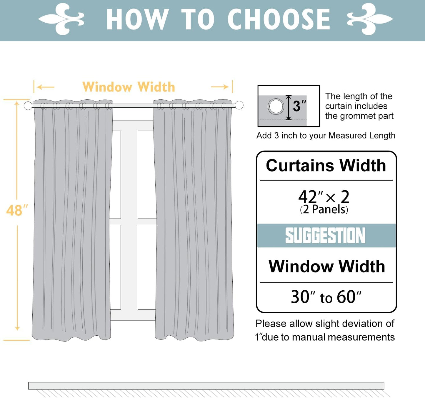 ChrisDowa Blackout Curtains 48 inches Long for Bedroom - 2 Panels Set Grommet Thermal Insulated Room Darkening Curtains for Living Room (Grey, 42 x 48 Inch)