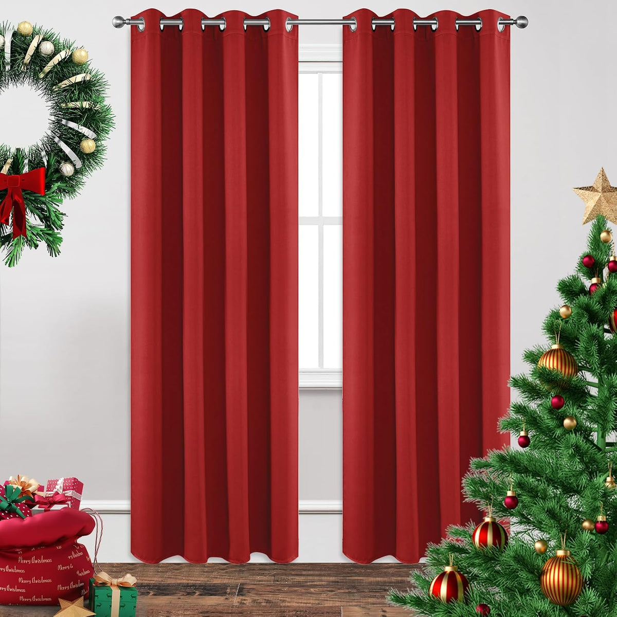 Joydeco Blackout Curtains 84 inches Long 2 Panels Set, Thermal Insulated Long Curtains & Drapes 2 Burg, Room Darkening Grommet Drapes for Bedroom Living Room Windows (W42 x L84 Inch, Red)